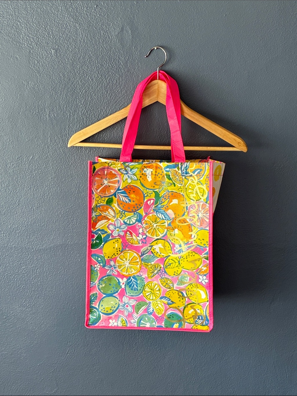 Lilly Pulitzer Pink Yellow Citrus Print Reusable Shopping Tote Bag